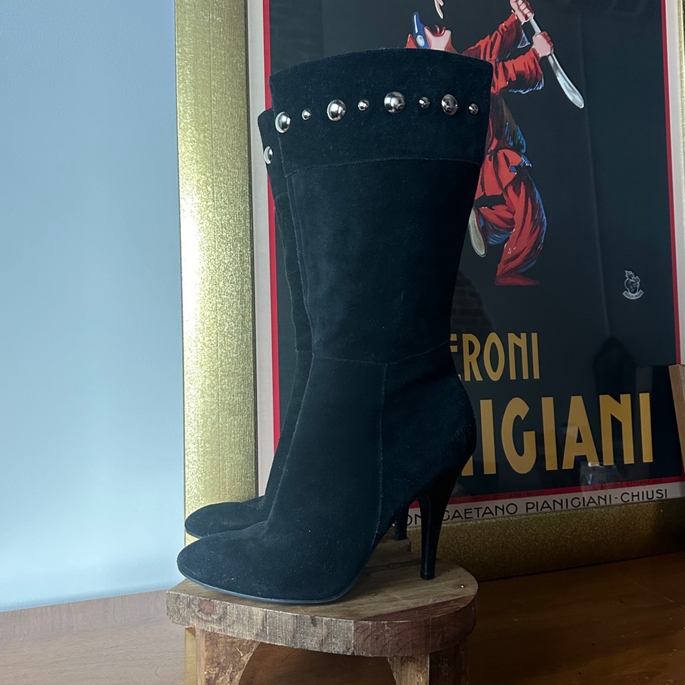 Black Suede Guess Boots with Silver Studs 7.5